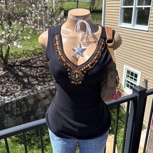y2k 2000s avant garde black beaded embellished tank top